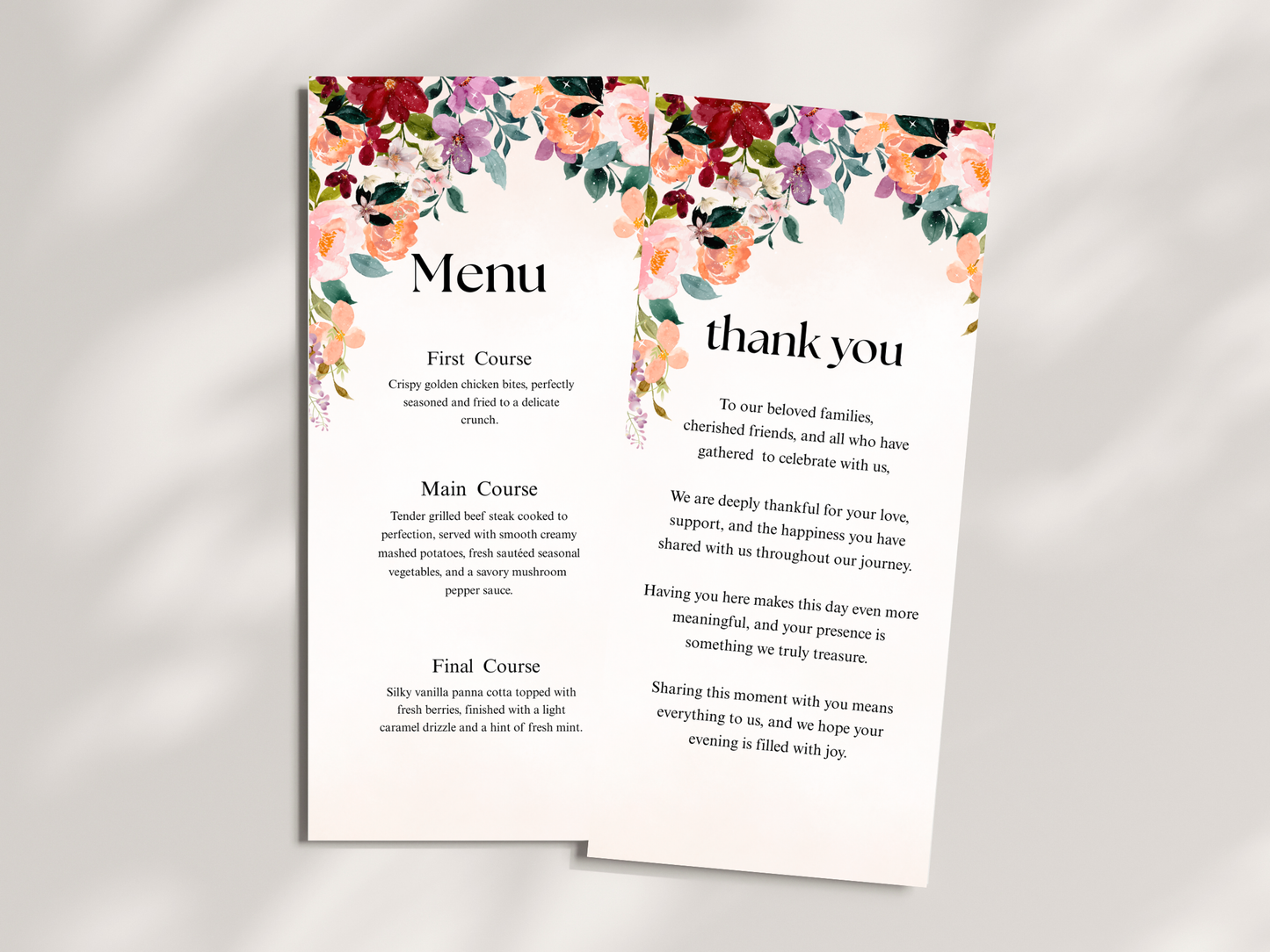 Wedding Thank you Card, Menu Card, Table Card. WI358
