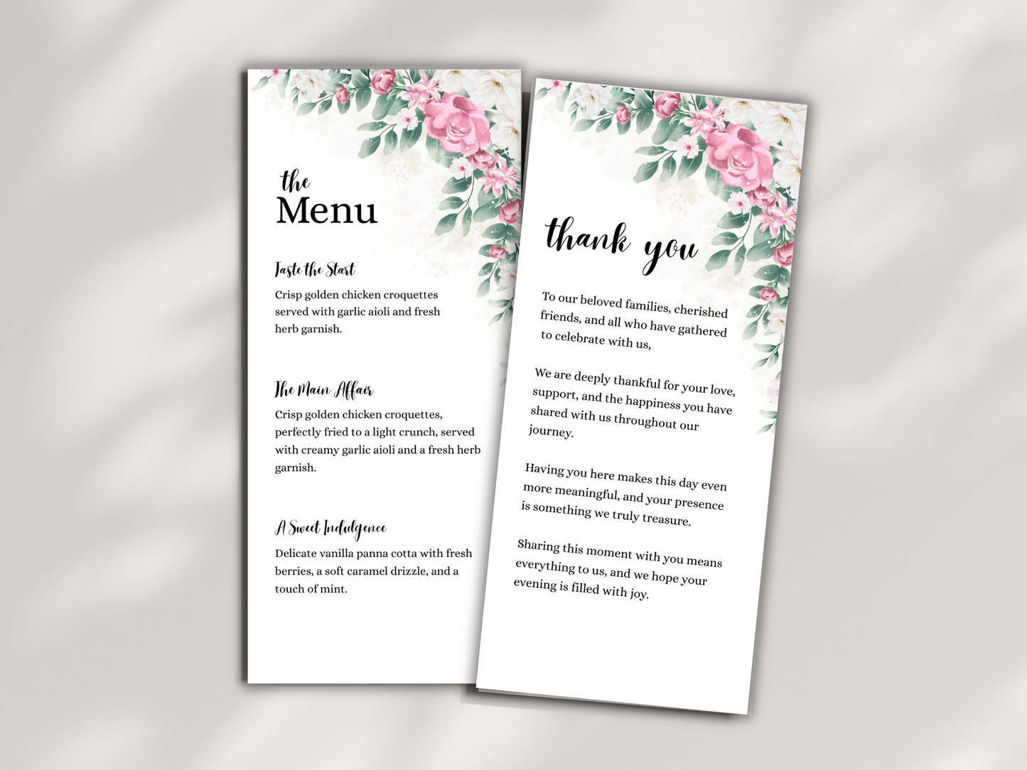Wedding Thank you Card, Menu Card, Table Card. WI327