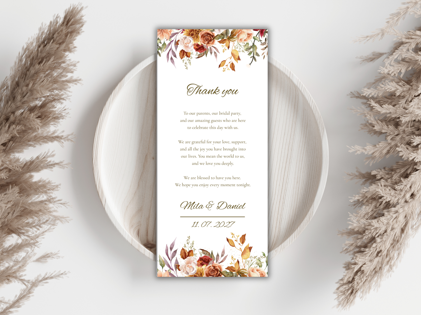 Wedding Menu Card Template, Table Card. WI195