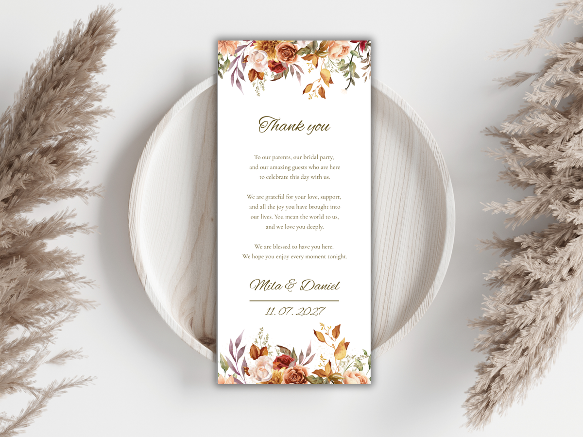 Wedding Menu Card Template, Table Card. WI195