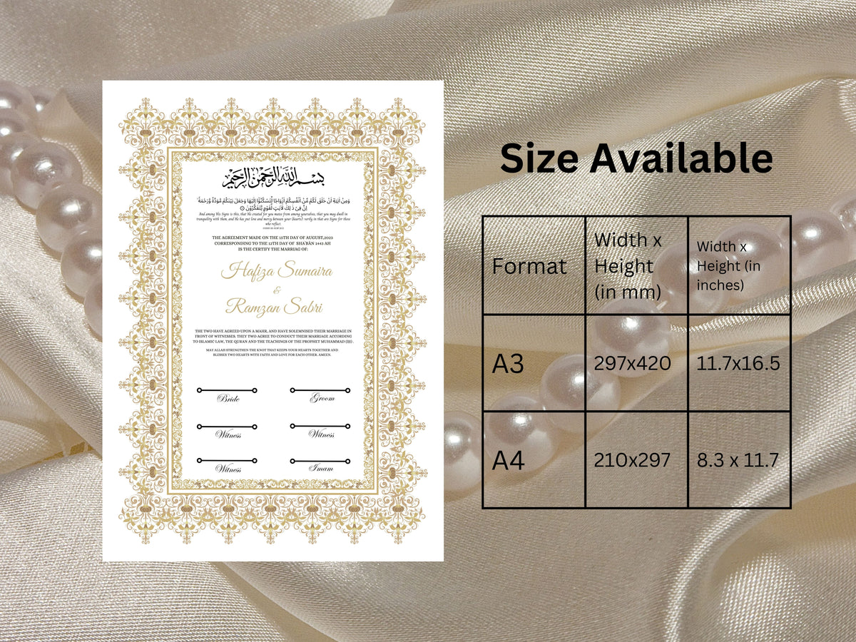 Nikkah Certificate Digital Download Personalised, A4, A3, Template, Editable, Brown Nikkah Nama, Nikkah Contract, Muslim Contract. NN30