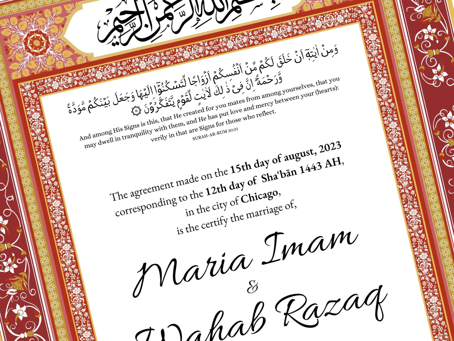 Nikkah Certificate Digital Download Personalised, A4, A3, Template, Muslim Wedding Contract, Instat Download. NN170