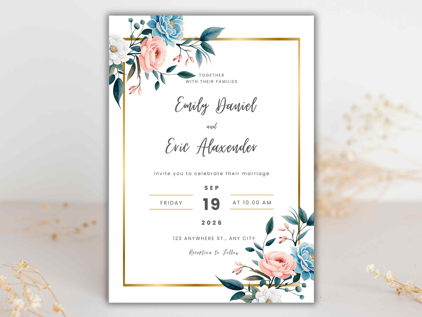 Wedding Invitation Bundle, RSVP, Thank You Card, Table Card, Menu Card, Reception Card, Details Card. WI238