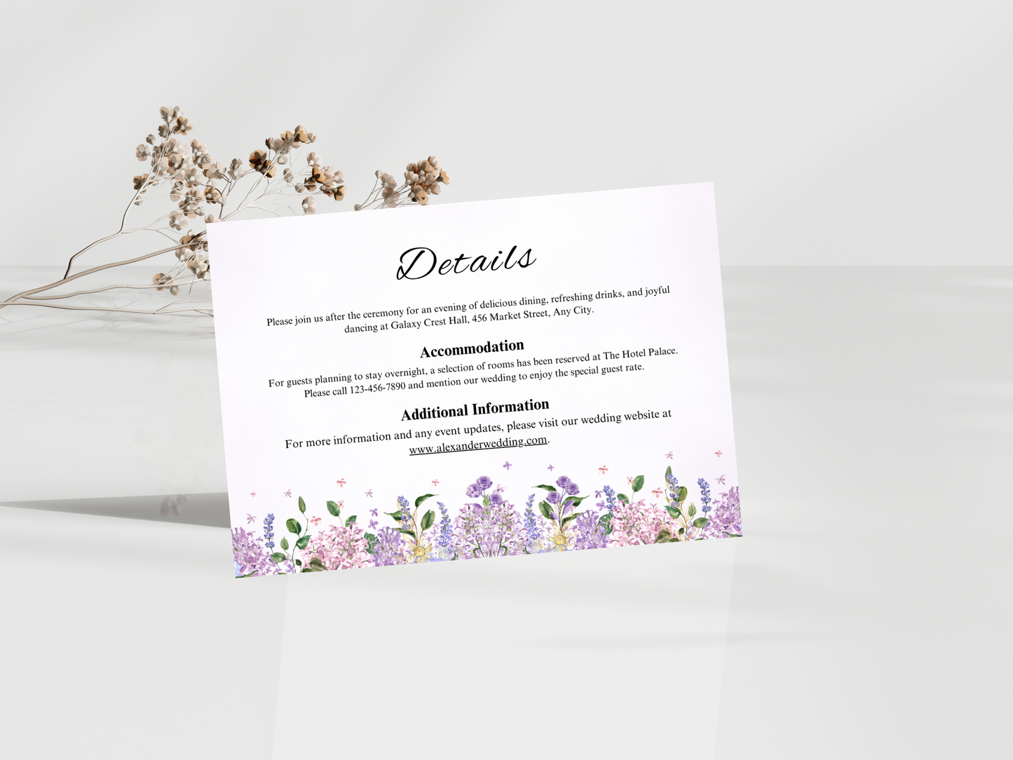 Romantic Lavender Wedding Invitation Suite,  RSVP, Details, Menu & Thank You Card (Digital Download) | MTC393