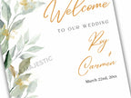 Green Leaves Wedding Welcome Sign Template, Greenery wedding welcome sign printable, Wedding welcome sign download. WS10