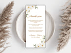 Elegant Floral Wedding Menu & Thank You Card Template | Printable Wedding Table Set | Minimalist White Flower Design.WI189