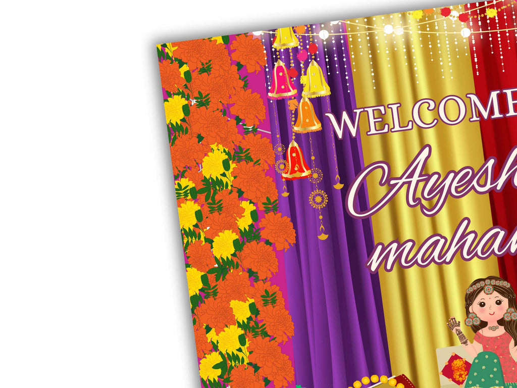 Muslim Mahandi Decor signs Template, Mahandi Night Signs, Henna Welcome signs, Punjabi Mahandi signs, Digial Template, 24 x 18 in. NN6