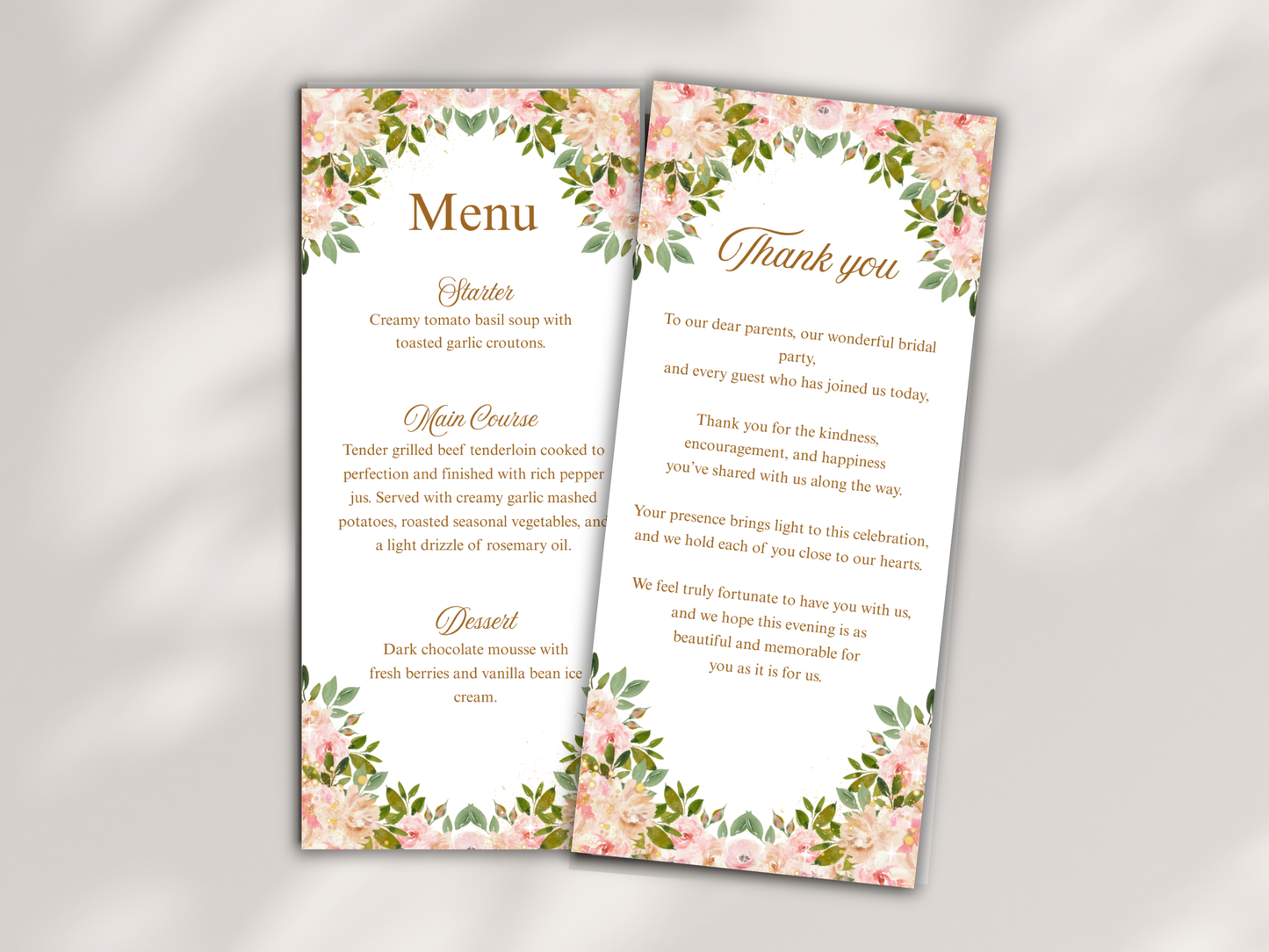 Wedding Thank you Card, Menu Card, Table Card. WI300