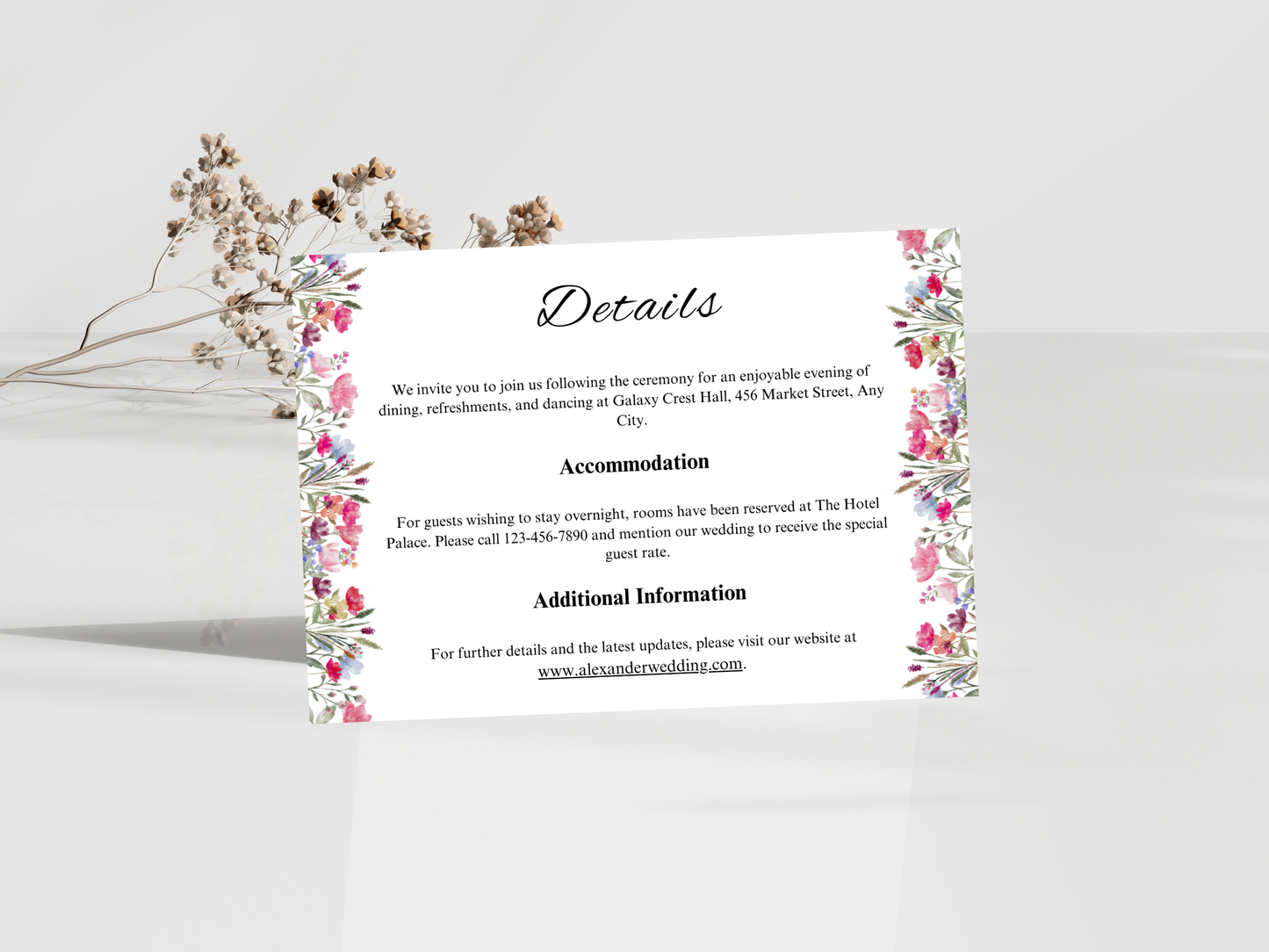 Wildflower Wedding Invitation, RSVP, Detailed Card, Bottle Label. WI376
