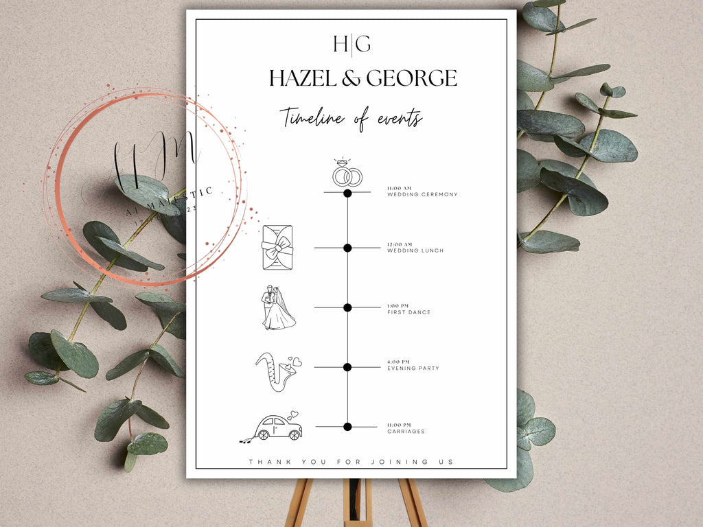 Digital Wedding Timeline Template, Wedding Planner, Printable Timeline Wedding Sign, Events Wedding Timeline Sign, Instant Download. WT31