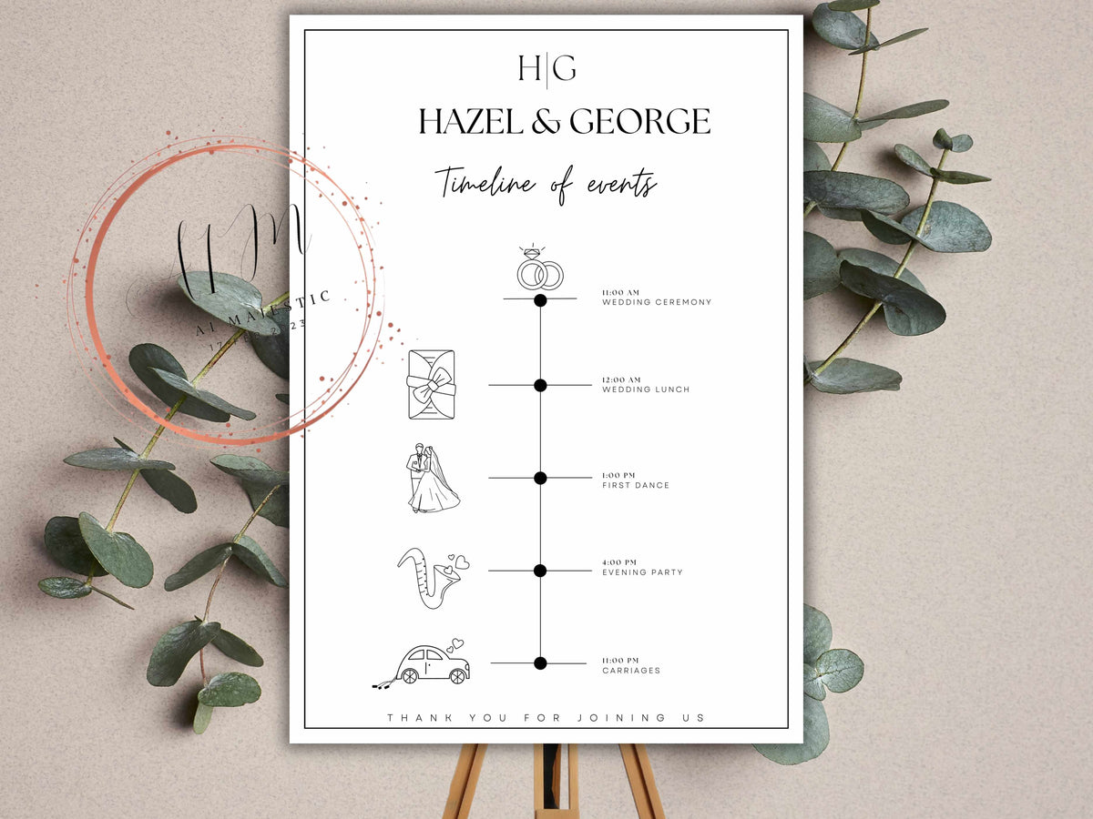 Digital Wedding Timeline Template, Wedding Planner, Printable Timeline Wedding Sign, Events Wedding Timeline Sign, Instant Download. WT31