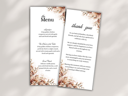 Wedding Thank you Card, Menu Card, Table Card. WI326