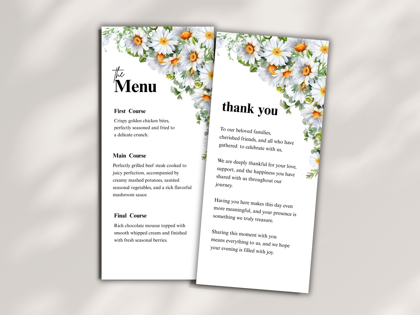 Wedding Thank you Card, Menu Card, Table Card. WI363