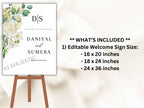 Green Leaves Wedding Welcome Sign Template, Greenery Wedding Welcome Sign Printable, Wedding Welcome Sign Download. WS11