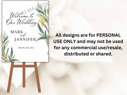 Greenery Watercolor Wedding Welcome Sign Template, Wedding Welcome Sign, Wedding signs, Welcome poster Template. WS12