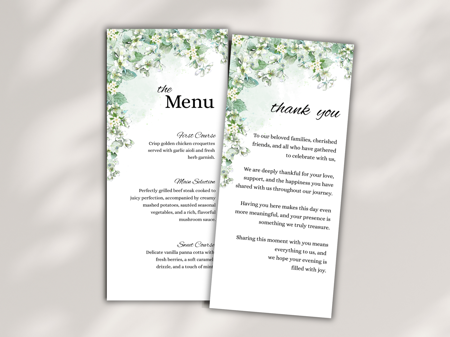Wedding Thank you Card, Menu Card, Table Card. WI332