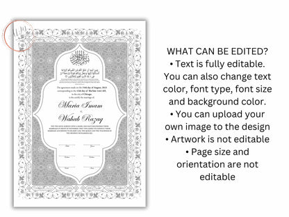 Nikkah Contract Template,Printable Nikkah Contract,Editable Nikkahnama, Muslim Wedding Certificate,Digital Download. NN190