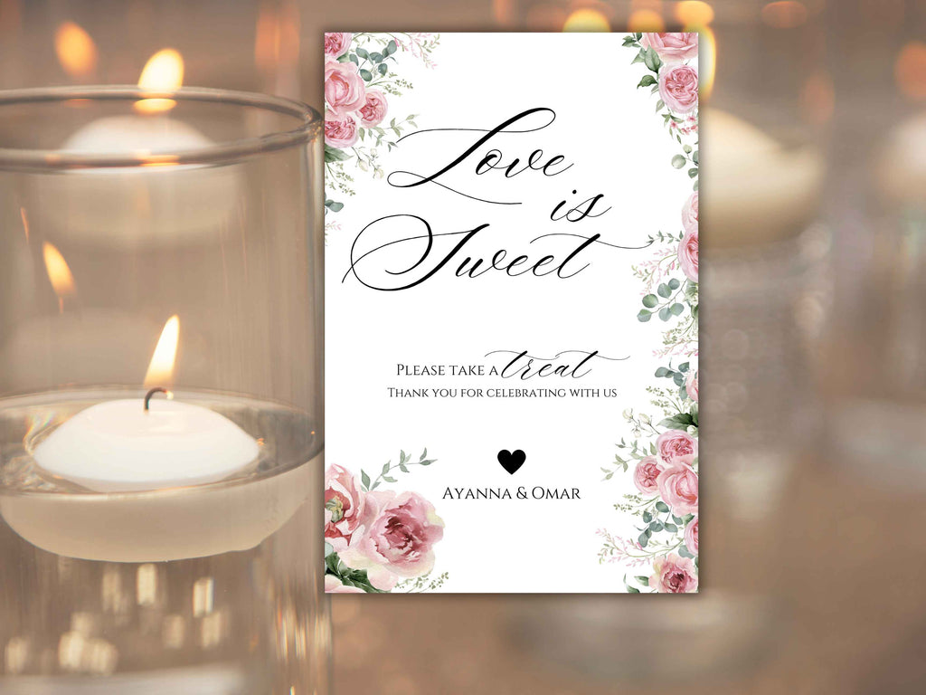 Love is Sweet Sign, Sweet Treats Printable Favors Sign, Table Sign, Modern Desert Table Sign, Wedding Favor Sign, Sign Template. TTS1