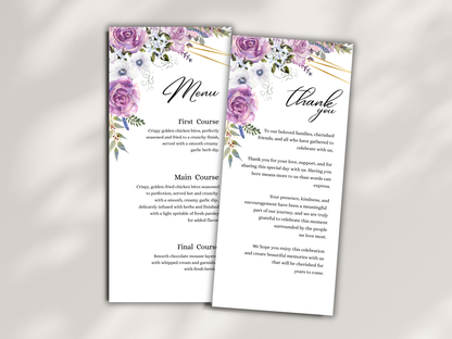 Floral Wedding Menu, Thank You, Table Cards (Editable Canva Template) WI378