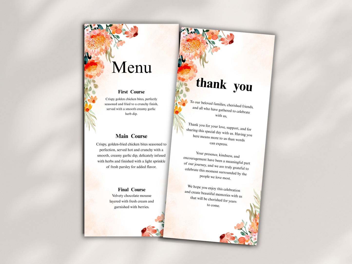 Wedding Thank you Card, Menu Card, Table Card. WI370