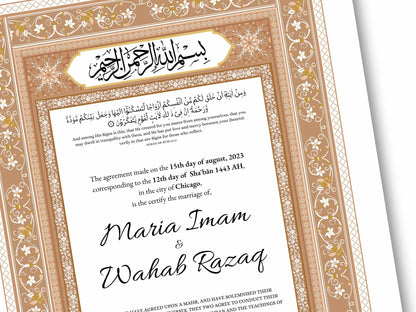 Luxury Nikkah Contract, Digital Printable Personalised Customised Nikkah Certificate, Custom Nikah Nama, Islamic Wedding Contract. NN167