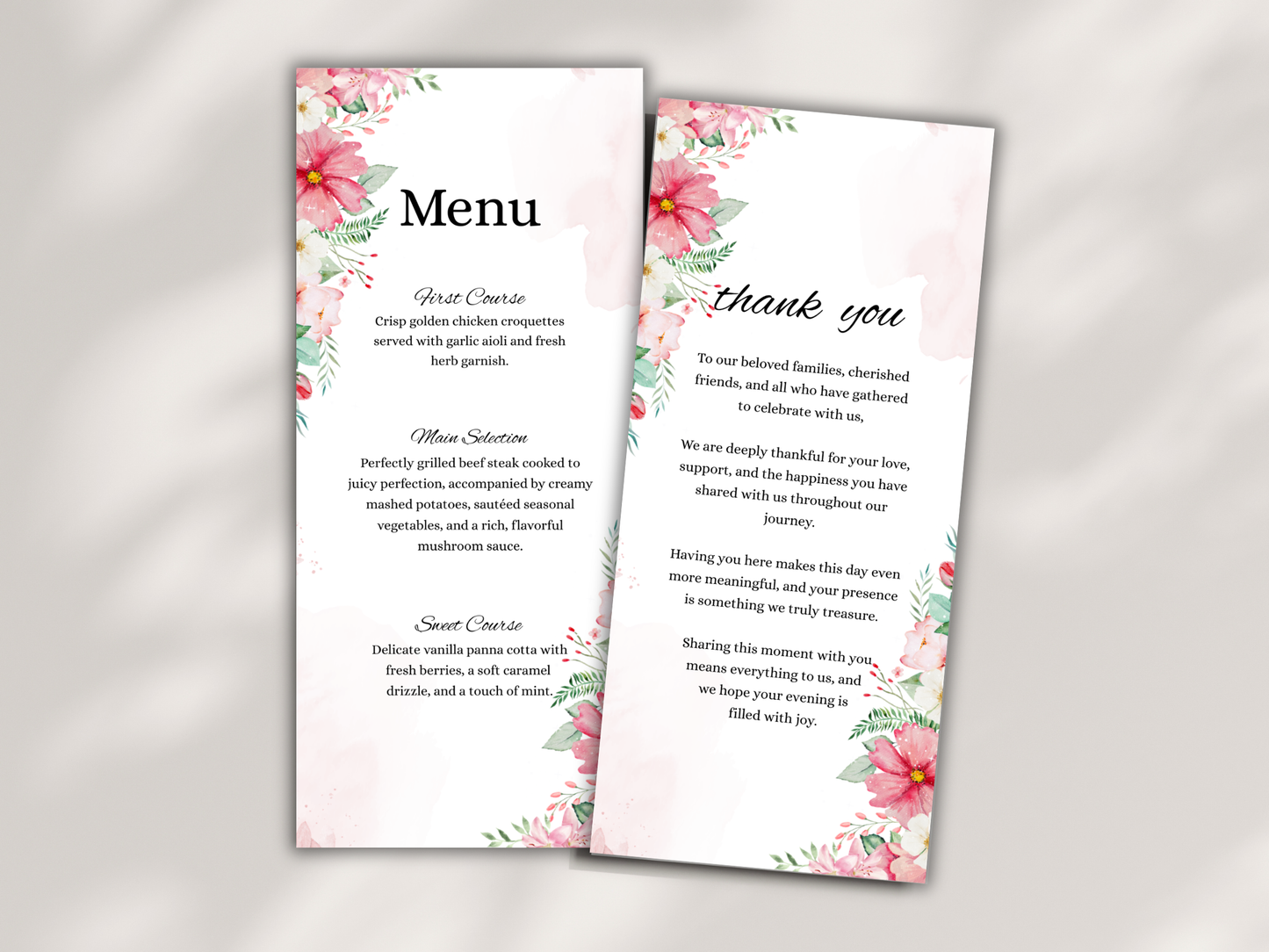 Wedding Thank you Card, Menu Card, Table Card. WI331