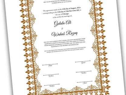 Nikkah Certificate Digital Download Personalised, A4, A3, Template, Muslim Wedding Contract, Instat Download. NN158