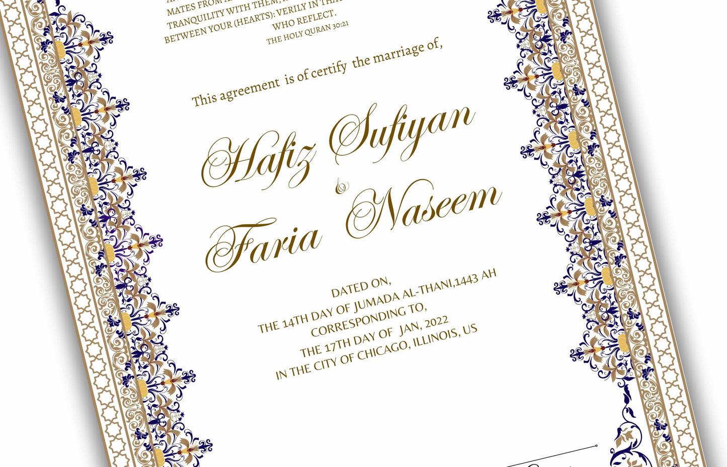 Nikkah Certificate, PDF Printable Nikkah Certificate, Nikkah Certificate Islamic Marriage Certificate, Printable Islamic Nikkah. NN140