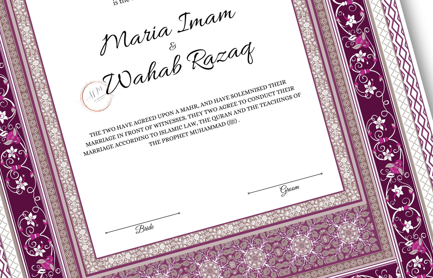 Nikkah Certificate Digital Download Personalized, Luxury Nikkah Contract, Islamic Wedding Contract, Personalized Muslim Wedding Gift. 174