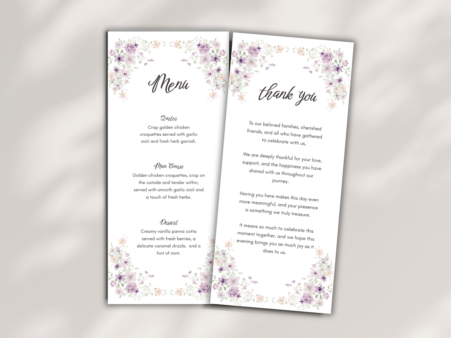 Wedding Thank you Card, Menu Card, Table Card. WI318