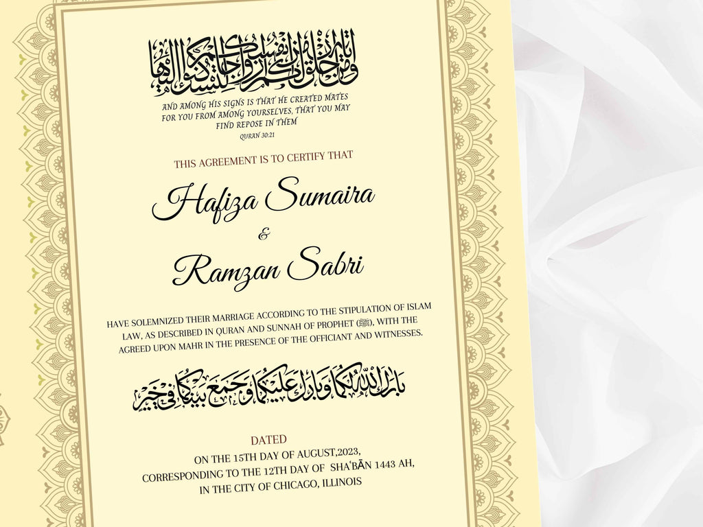 Nikah Certificate, Islamic Marriage Certificate, Wedding Certificate, Marriage Contract, Wedding Digital Download. NN112