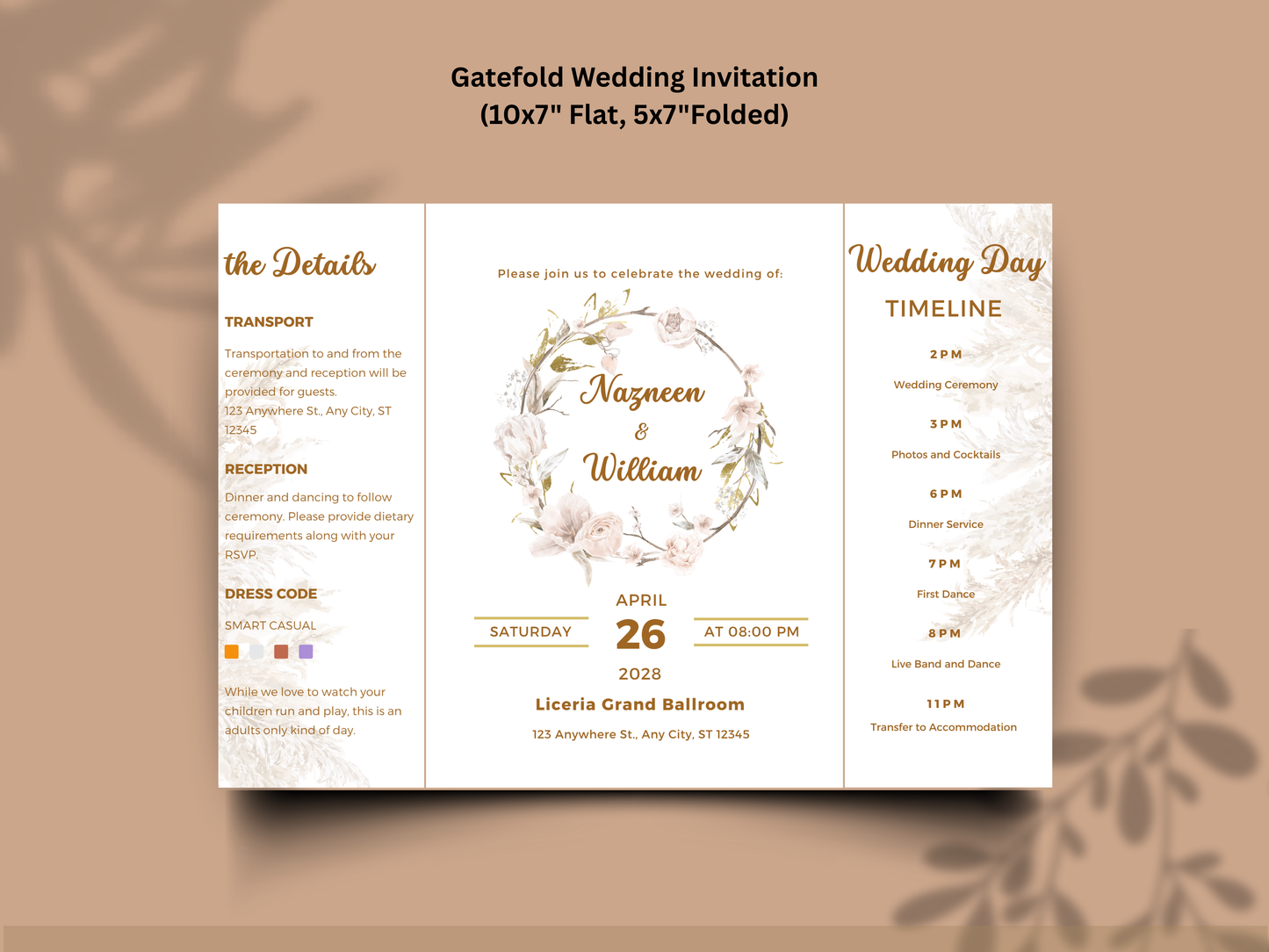 Wedding Itinerary Template | Printable Wedding Timeline & Details Card | Modern Neutral Wedding Program | Editable Canva Invitation. 173