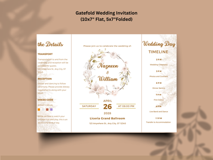 Wedding Itinerary Template | Printable Wedding Timeline & Details Card | Modern Neutral Wedding Program | Editable Canva Invitation. 173