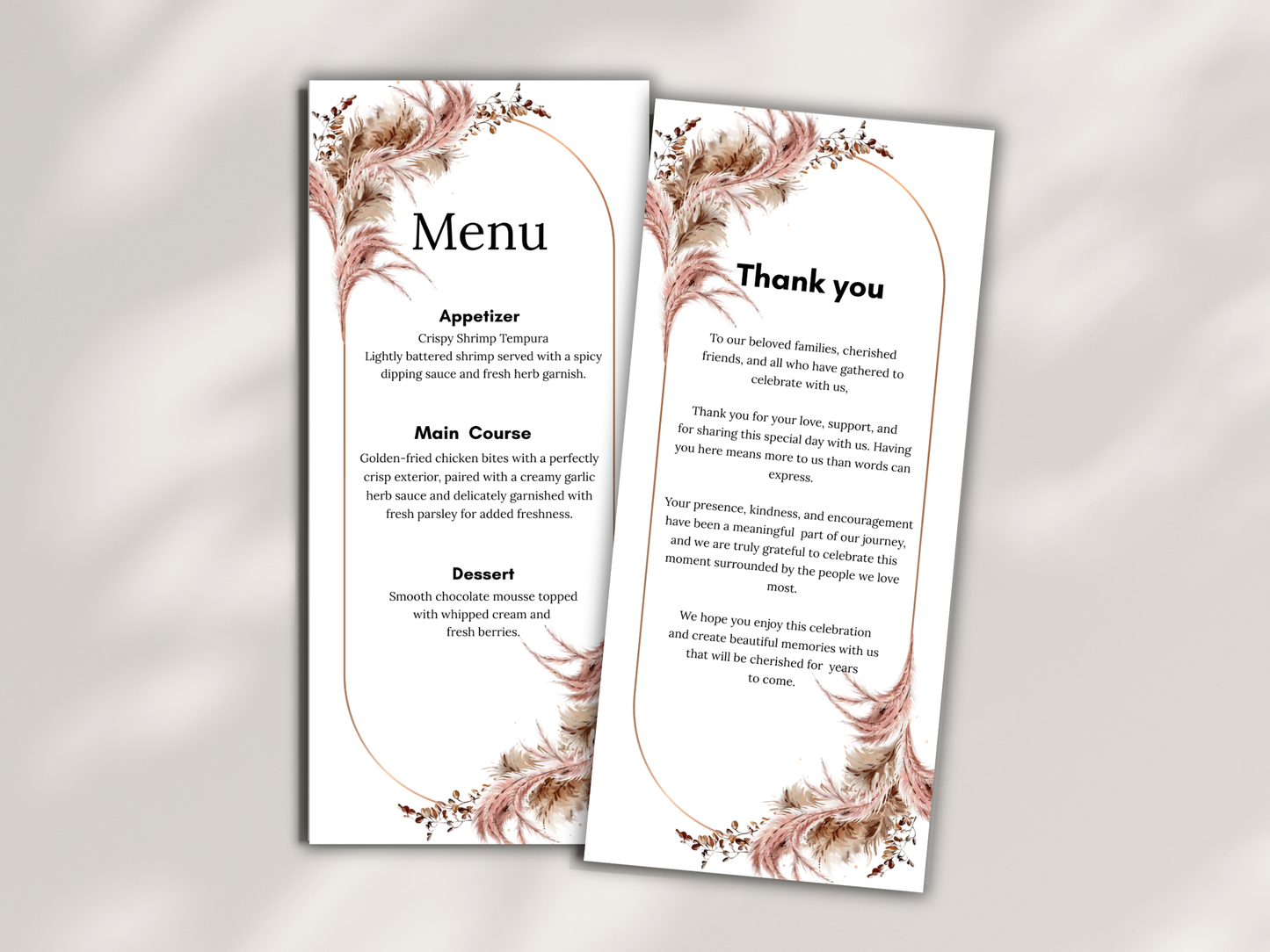 Boho Wedding Menu, Thank You, Table Cards (Editable Template) WI388