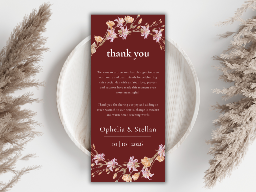 Elegant Wedding Stationery Bundle | Floral Menu, Thank You & Place Card | Editable Templates for Canva | Digital Download. WI190