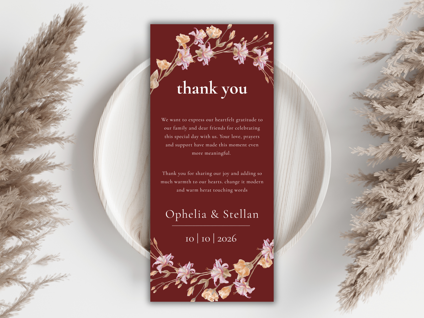 Elegant Wedding Stationery Bundle | Floral Menu, Thank You & Place Card | Editable Templates for Canva | Digital Download. WI190