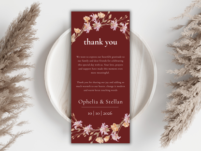 Elegant Wedding Stationery Bundle | Floral Menu, Thank You & Place Card | Editable Templates for Canva | Digital Download. WI190
