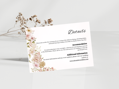 Floral Wedding Invitation, RVSP, Details Template, Instant Download MTC396
