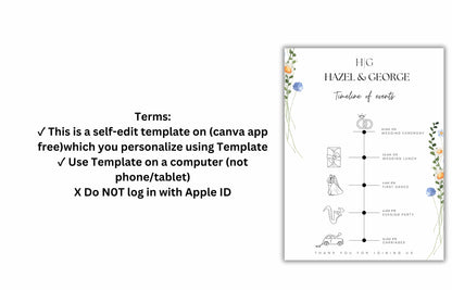 Wedding Order of Events Timeline Sign Template, wedding timeline template, Printable Timeline Wedding Sign, Instant Download. WT30