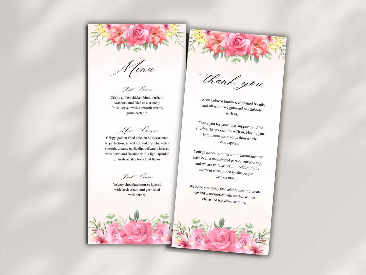 Wedding Thank you Card, Menu Card, Table Card. WI366
