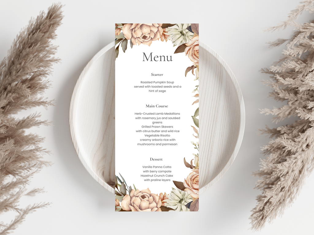 Wedding Menu & Thank You Template | Editable Canva Place Card. WI218