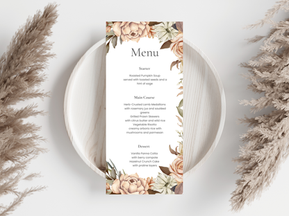 Wedding Menu & Thank You Template | Editable Canva Place Card. WI218