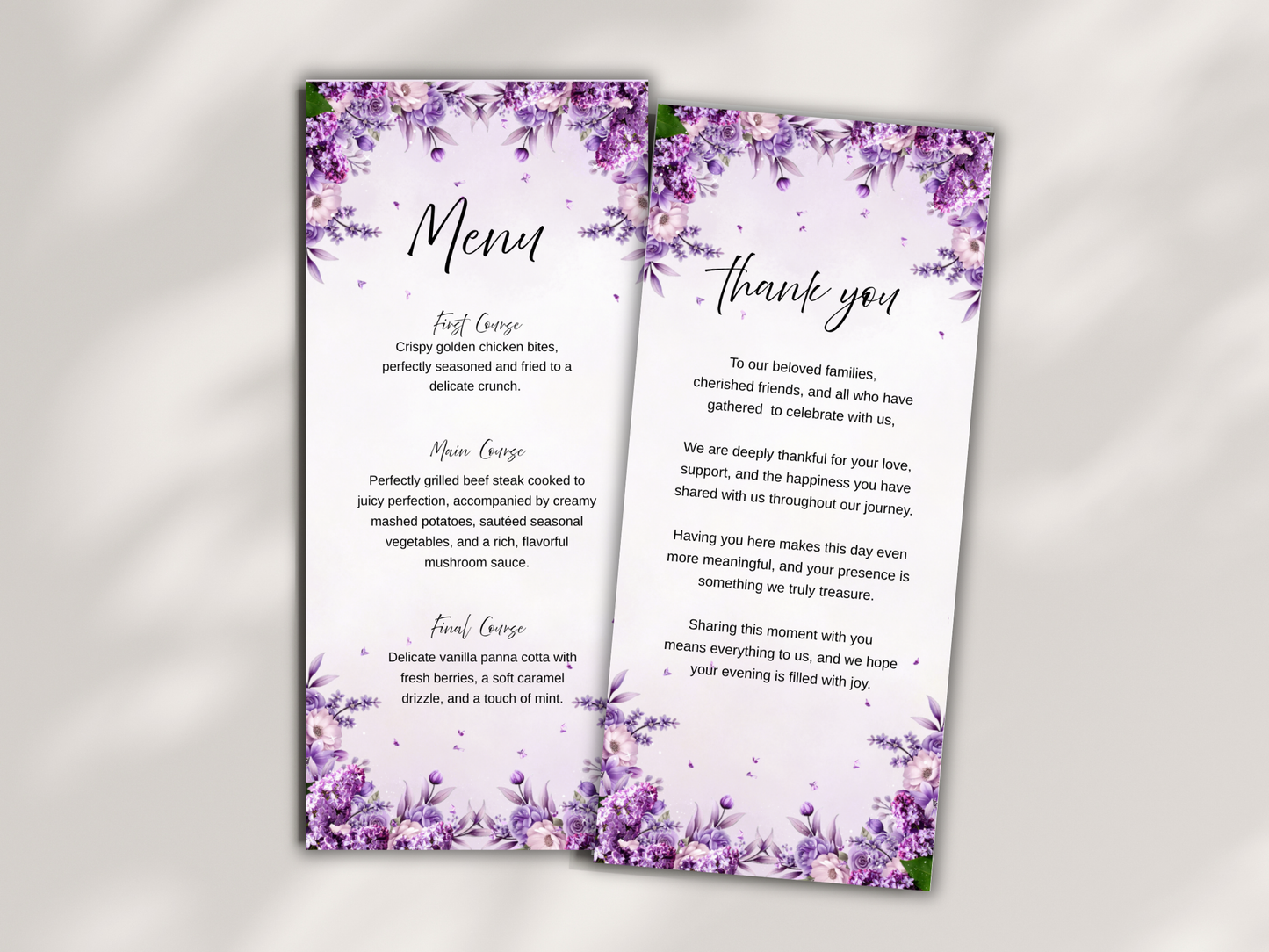 Wedding Thank you Card, Menu Card, Table Card. WI347