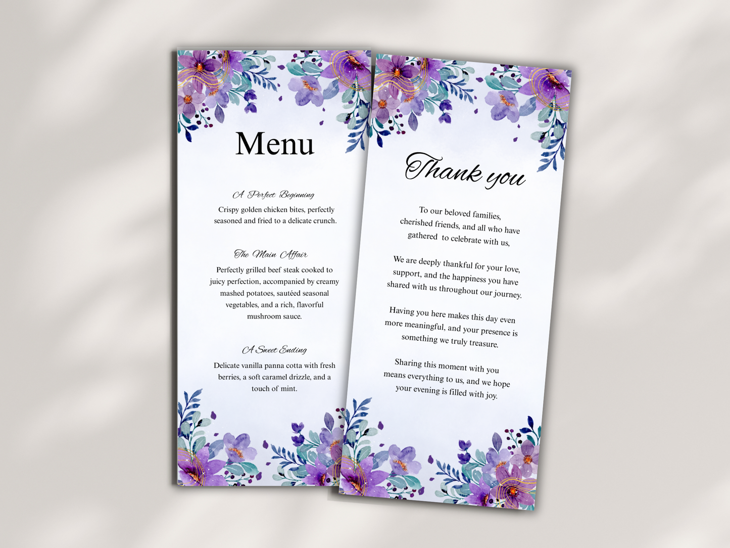 Wedding Thank you Card, Menu Card, Table Card. WI344