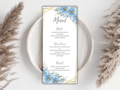 Floral Wedding Menu & Thank You Template | Editable Canva Place Card. WI209