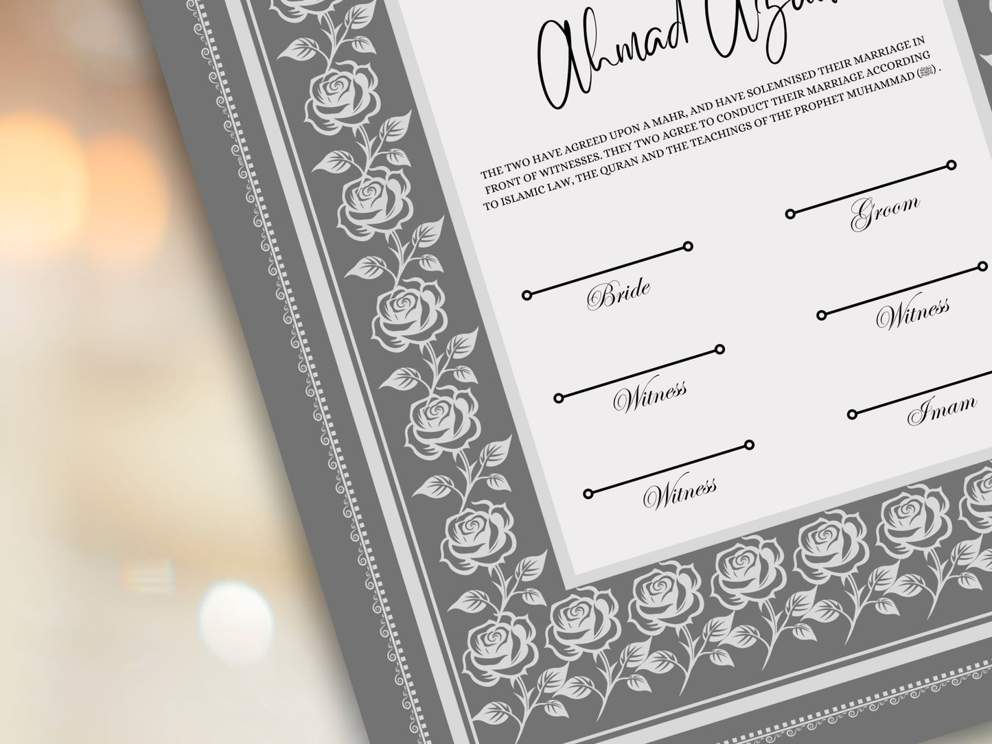 Rose Nikkah Certificate Template, Editable Nikkahnama, Printable Nikah Contract, Muslim Contract, Nikkah Islamic Marriage Contract.NN255