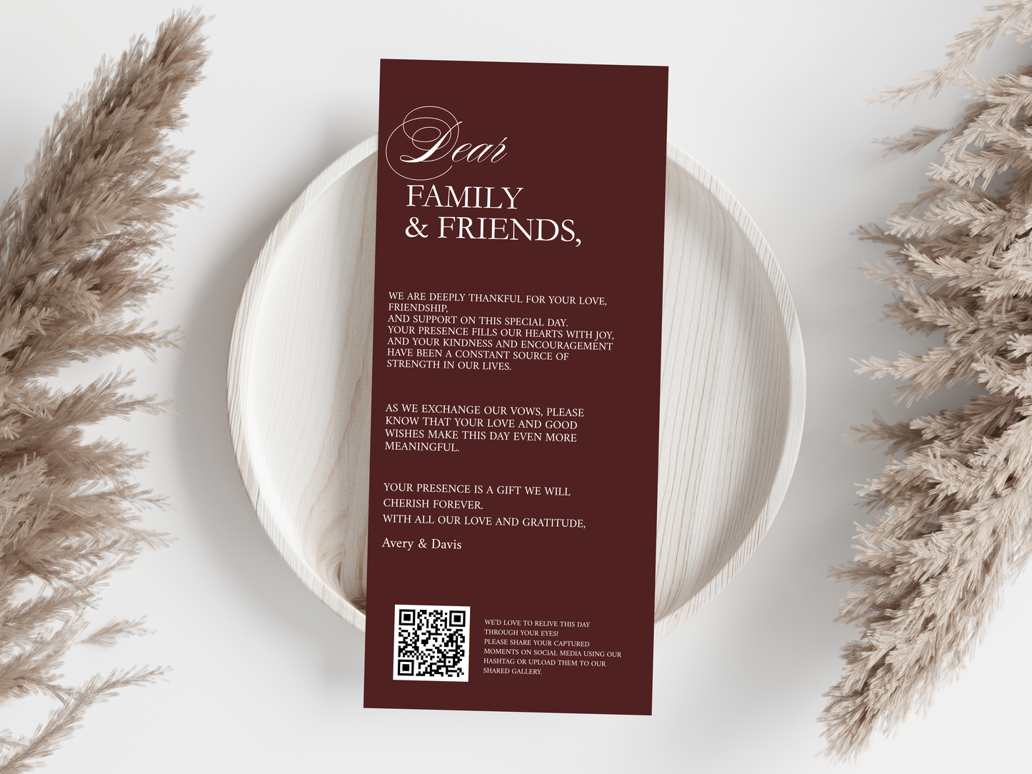 Modern Wedding Menu & Thank You Card Template | Editable Canva Design | Elegant Burgundy Reception Set | Minimal Wedding Stationery. WI187