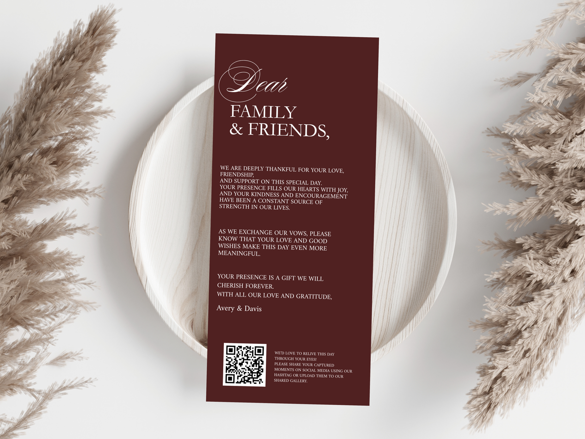 Modern Wedding Menu & Thank You Card Template | Editable Canva Design | Elegant Burgundy Reception Set | Minimal Wedding Stationery. WI187