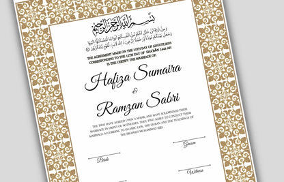 Printable Nikkah Contract Template a3 a4 | Islamic Marriage | PDF Muslim Marriage Contract | Authentic Islamic Wedding Sign Agreement. NN119