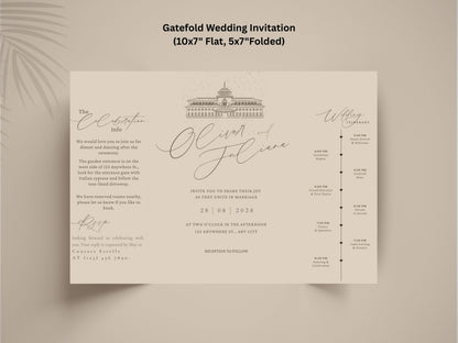 Elegant Gatefold Wedding Invitation | Modern Black & White Folded Invite | Printable Wedding Suite | RSVP and Itinerary Template. WI135